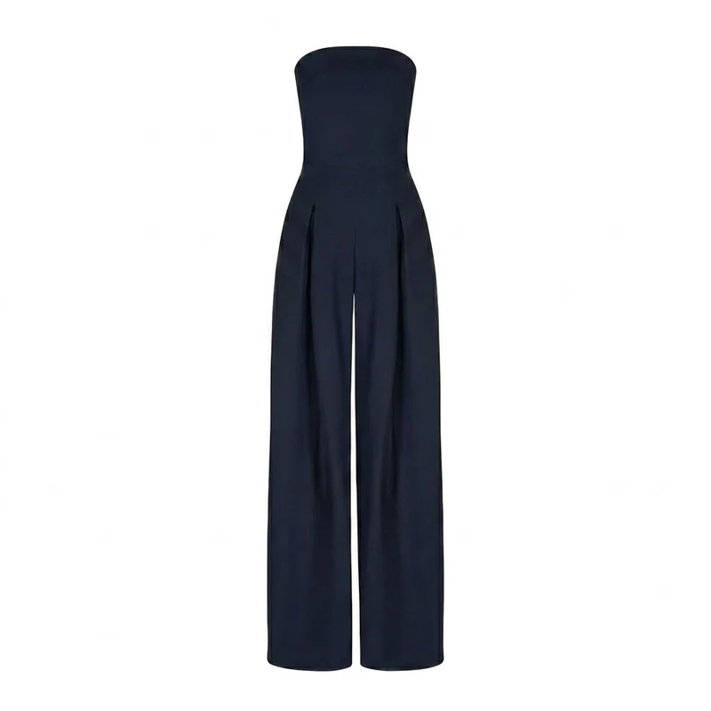 Damen-Jumpsuit trägerlos mit weitem Bein und Faltenlegung