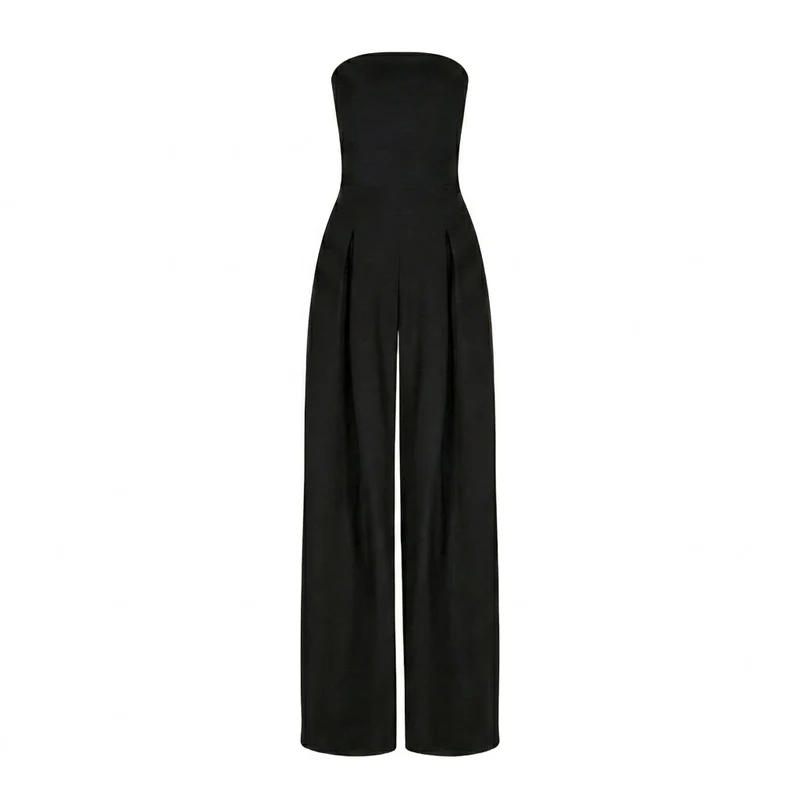 Damen-Jumpsuit trägerlos mit weitem Bein und Faltenlegung