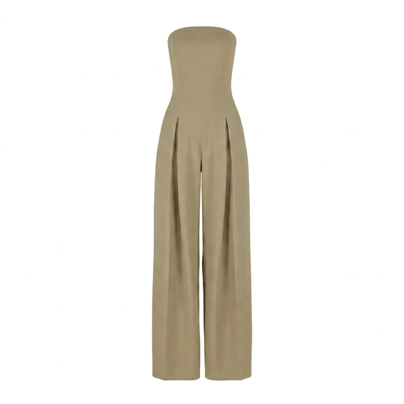 Damen-Jumpsuit trägerlos mit weitem Bein und Faltenlegung