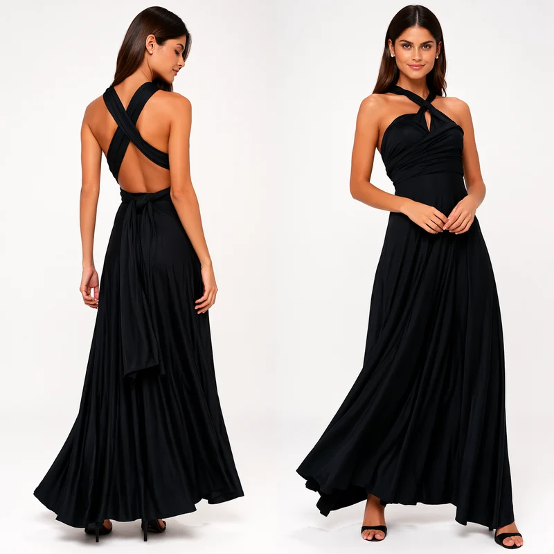 Damen Maxikleid mit überkreuztem Halsteil