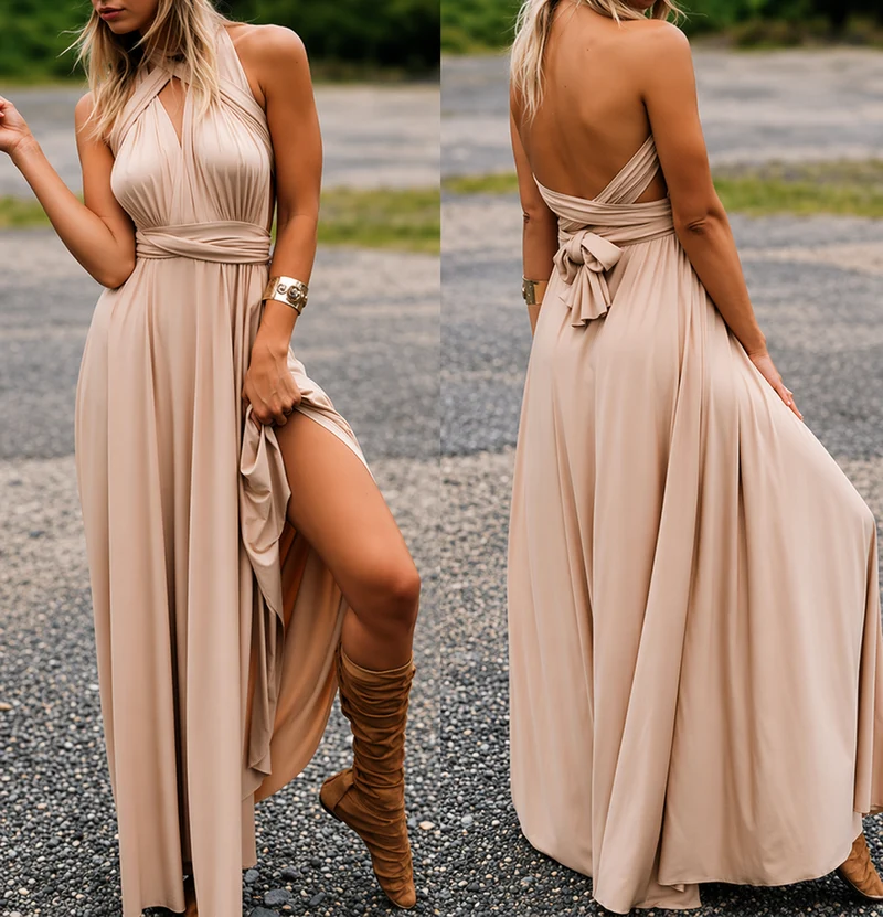 Damen Maxikleid mit überkreuztem Halsteil