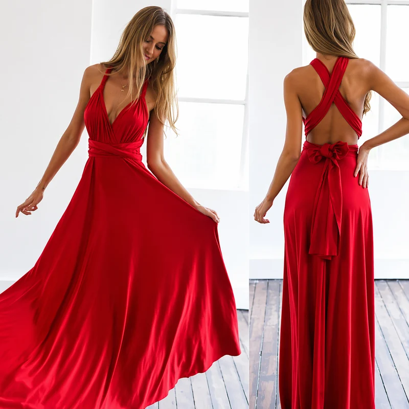 Damen Maxikleid mit überkreuztem Halsteil