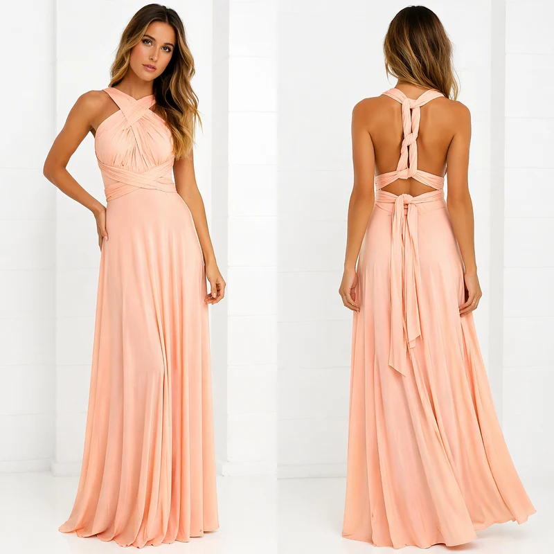 Damen Maxikleid mit überkreuztem Halsteil