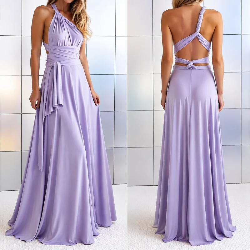 Damen Maxikleid mit überkreuztem Halsteil
