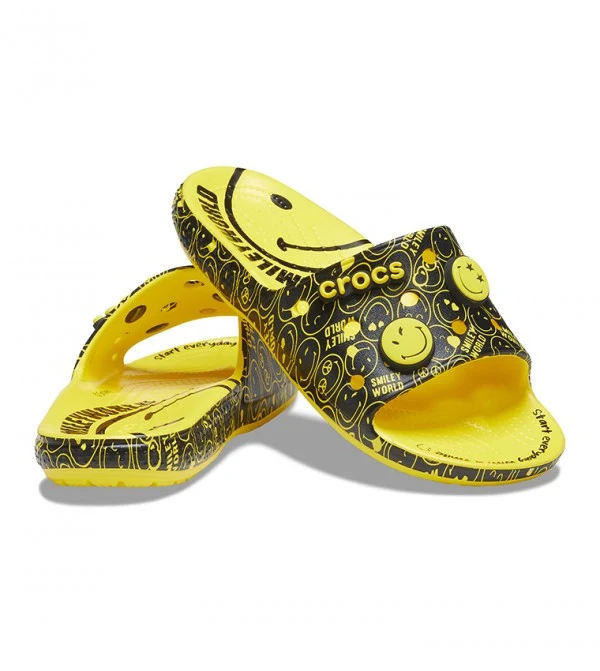 Crocs Unisex Smiley Face Slide - Gelb / Schwarz