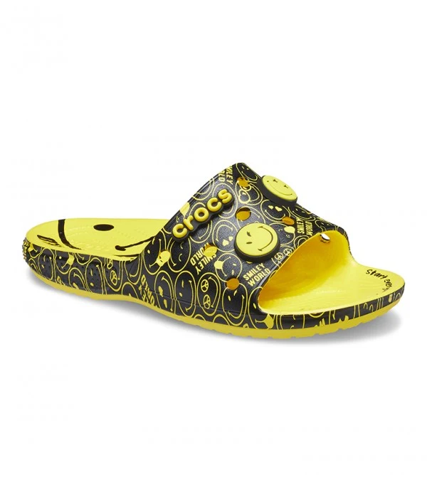 Crocs Unisex Smiley Face Slide - Gelb / Schwarz