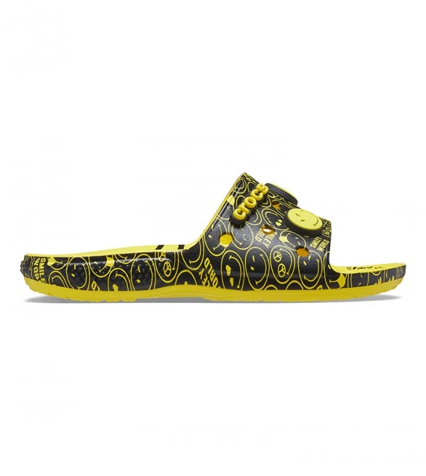 Crocs Unisex Smiley Face Slide - Gelb / Schwarz