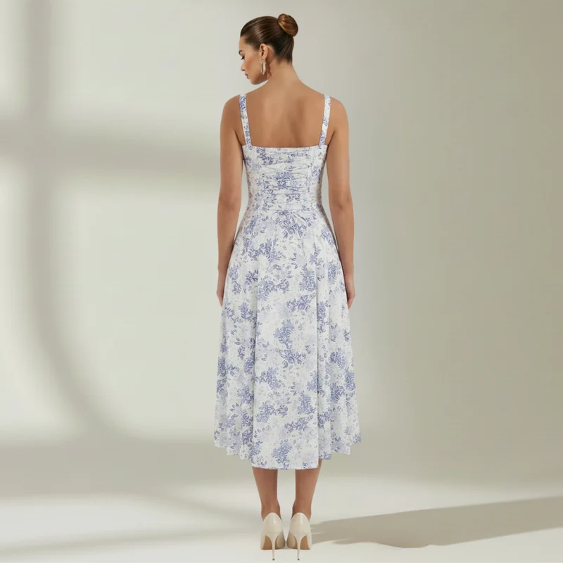 Damen Midikleid mit Herz-Ausschnitt und Trägern