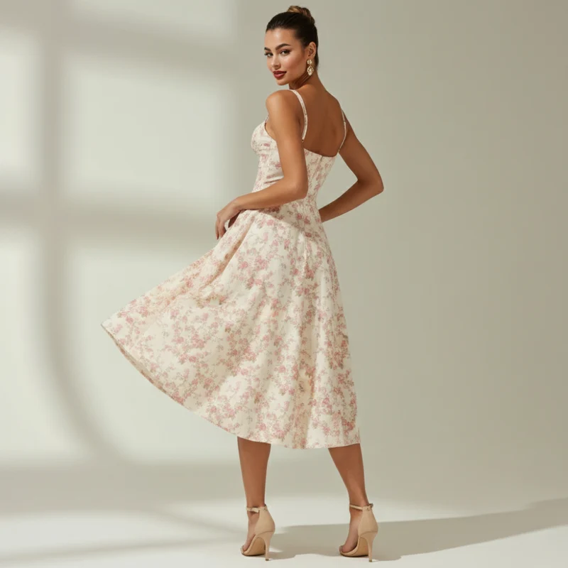 Damen Midikleid mit Herz-Ausschnitt und Trägern