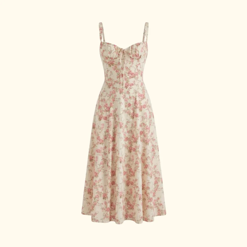 Damen Midikleid mit Herz-Ausschnitt und Trägern