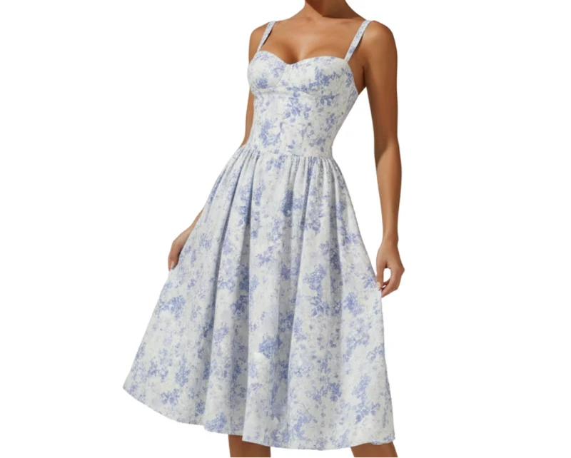 Damen Midikleid mit Herz-Ausschnitt und Trägern
