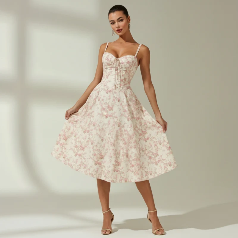 Damen Midikleid mit Herz-Ausschnitt und Trägern