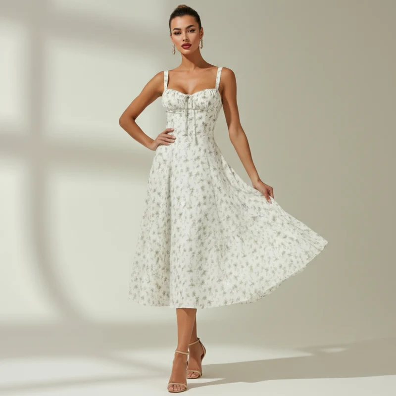 Damen Midikleid mit Herz-Ausschnitt und Trägern