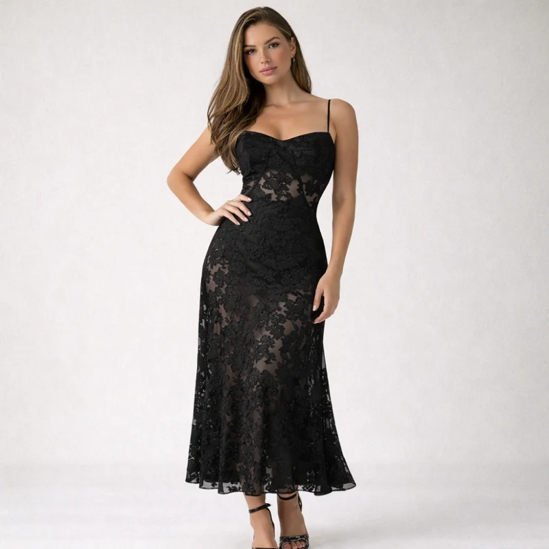 Damen Maxikleid mit Herz-Ausschnitt und Trägern