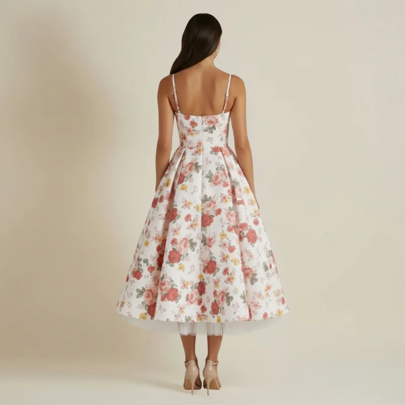 Damen Midikleid mit Korsettoberteil und schmalen Trägern