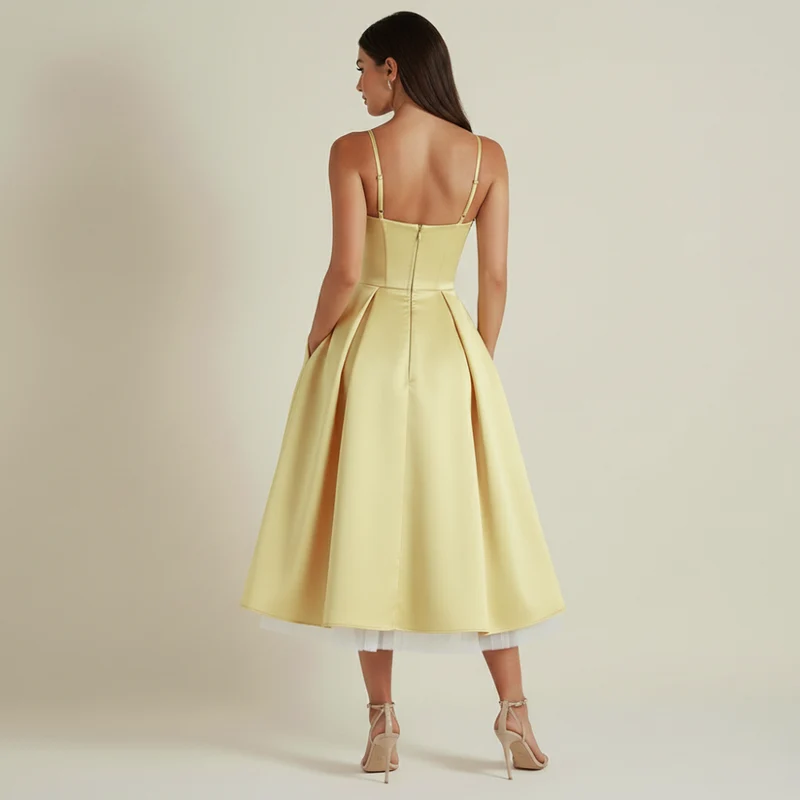 Damen Midikleid mit Korsettoberteil und schmalen Trägern