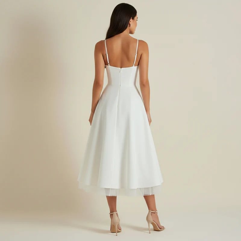 Damen Midikleid mit Korsettoberteil und schmalen Trägern