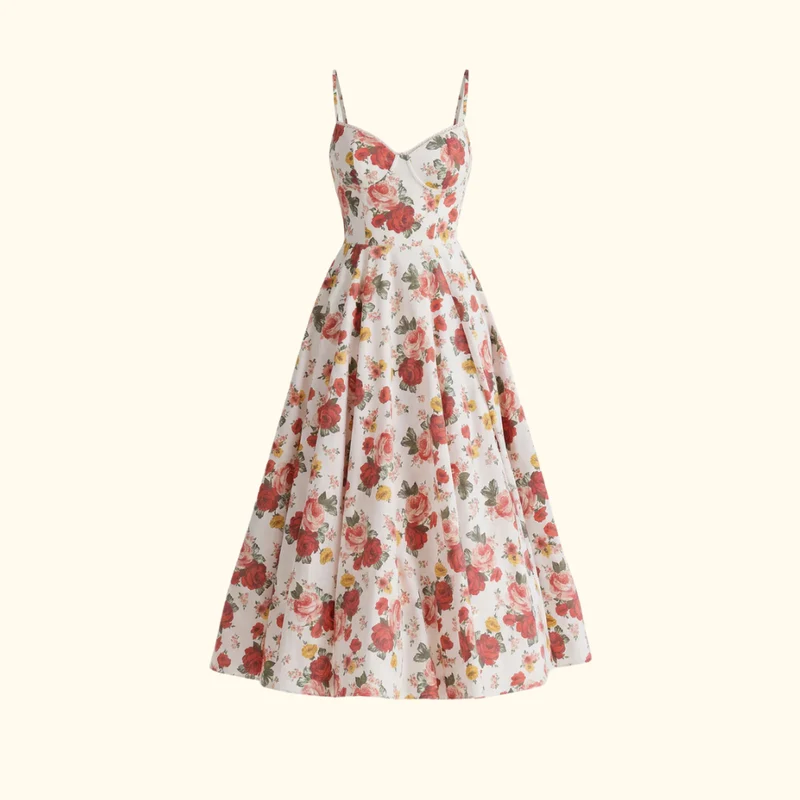 Damen Midikleid mit Korsettoberteil und schmalen Trägern