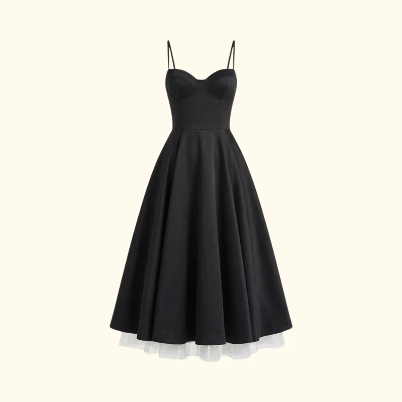 Damen Midikleid mit Korsettoberteil und schmalen Trägern