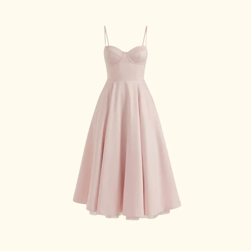 Damen Midikleid mit Korsettoberteil und schmalen Trägern