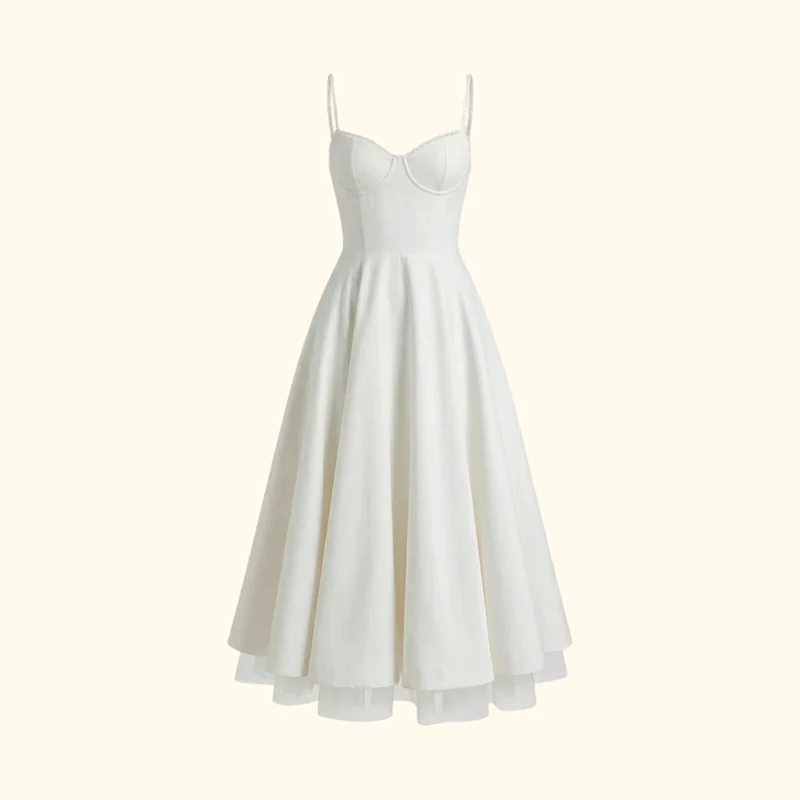 Damen Midikleid mit Korsettoberteil und schmalen Trägern