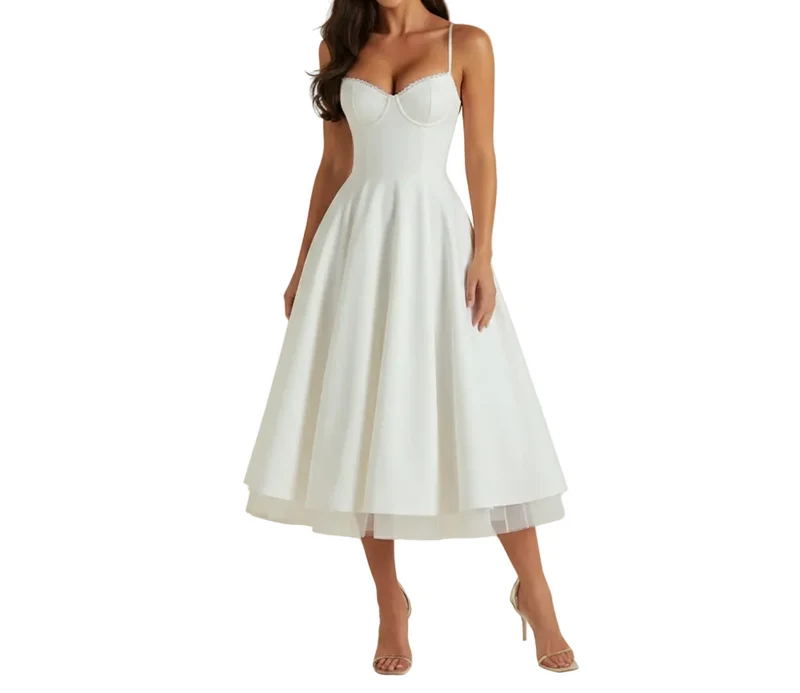 Damen Midikleid mit Korsettoberteil und schmalen Trägern