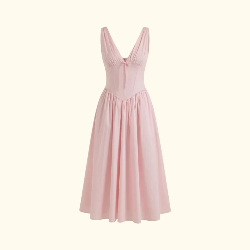 Damen Midikleid mit tiefem V-Ausschnitt und ärmellosem Oberteil