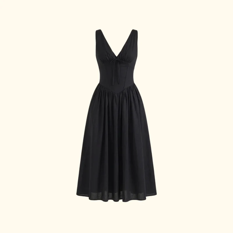 Damen Midikleid mit tiefem V-Ausschnitt und ärmellosem Oberteil