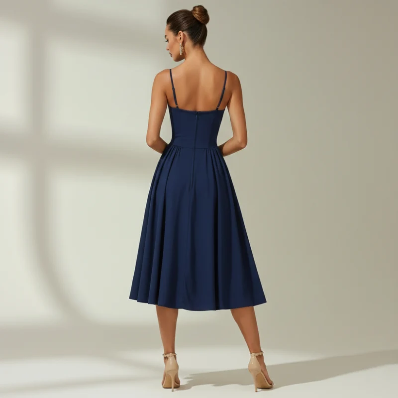 Damen Midikleid mit Blumenmuster und schmalen Trägern