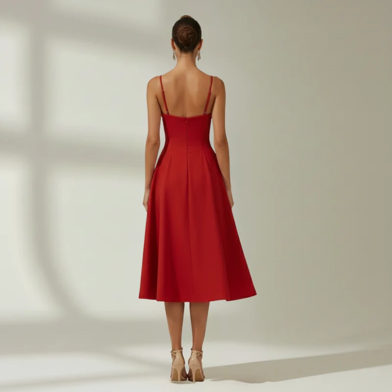 Damen Midikleid mit Blumenmuster und schmalen Trägern
