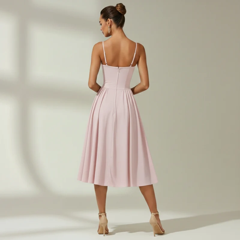 Damen Midikleid mit Blumenmuster und schmalen Trägern