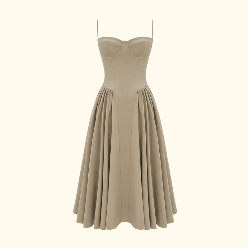 Damen Midikleid mit Blumenmuster und schmalen Trägern