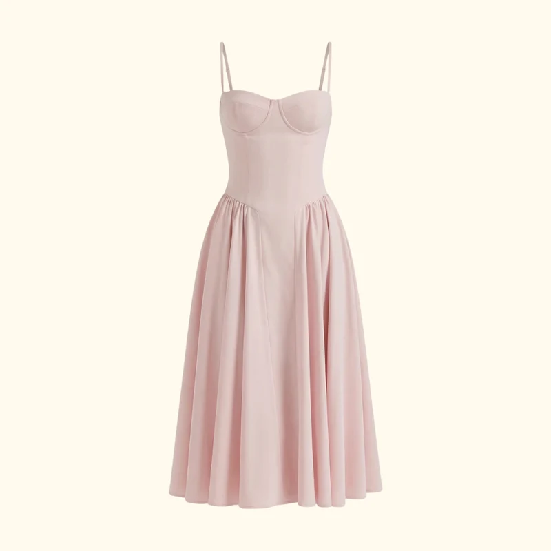 Damen Midikleid mit Blumenmuster und schmalen Trägern
