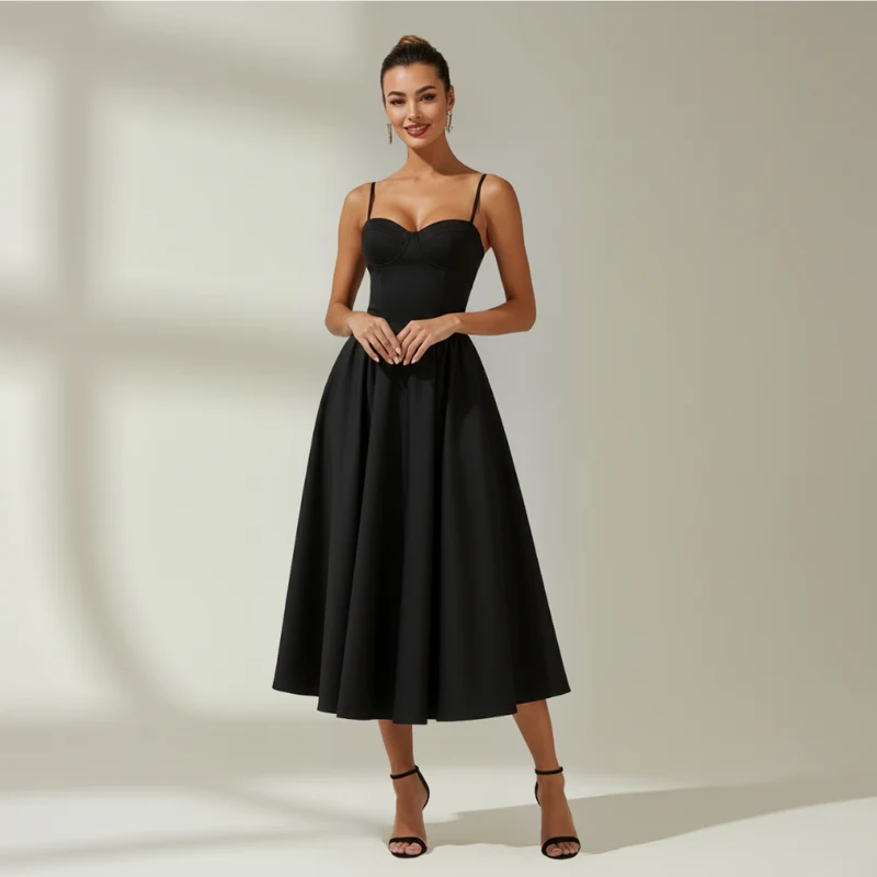 Damen Midikleid mit Blumenmuster und schmalen Trägern