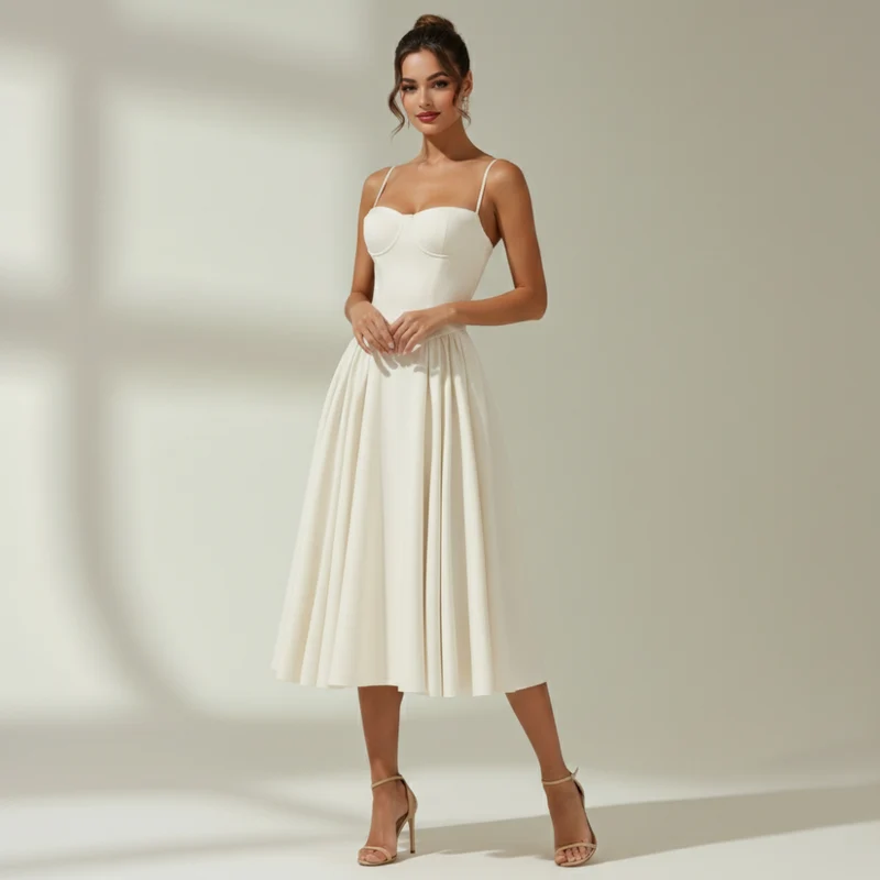 Damen Midikleid mit Blumenmuster und schmalen Trägern