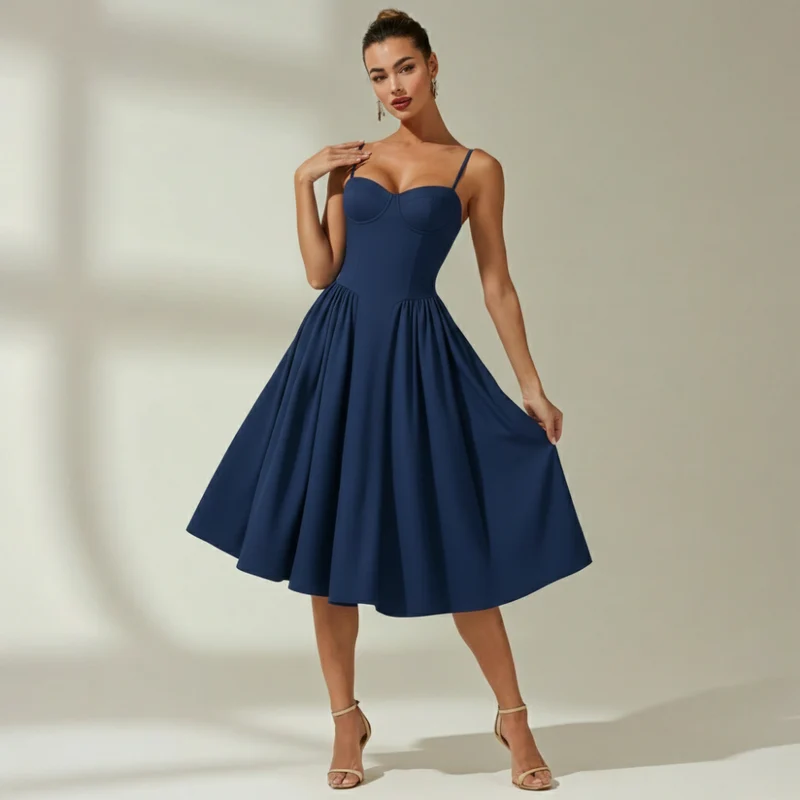Damen Midikleid mit Blumenmuster und schmalen Trägern