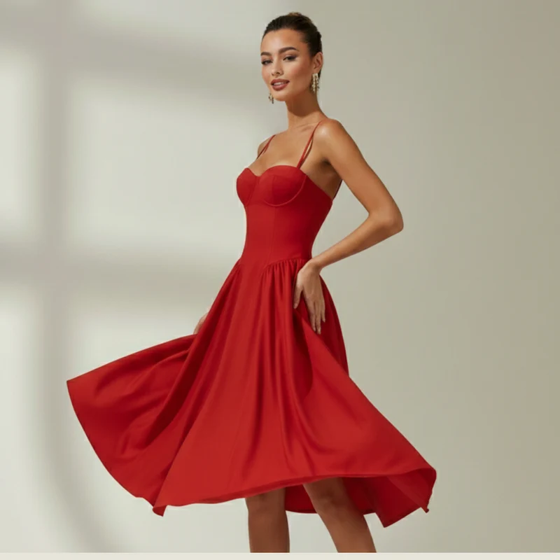 Damen Midikleid mit Blumenmuster und schmalen Trägern