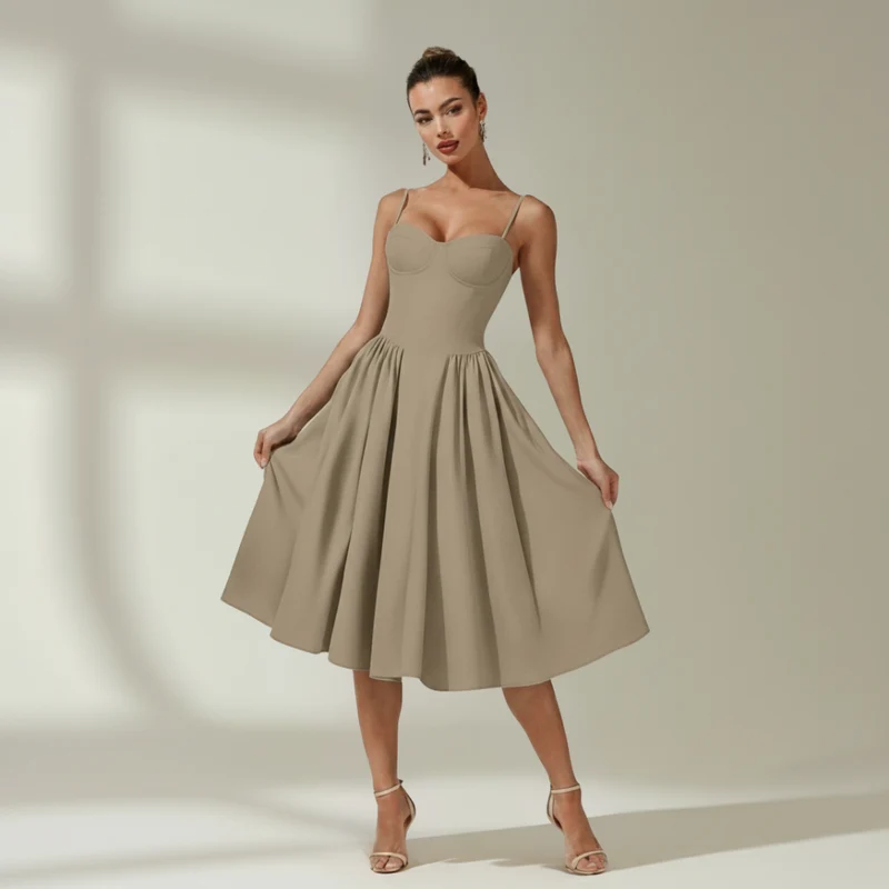 Damen Midikleid mit Blumenmuster und schmalen Trägern