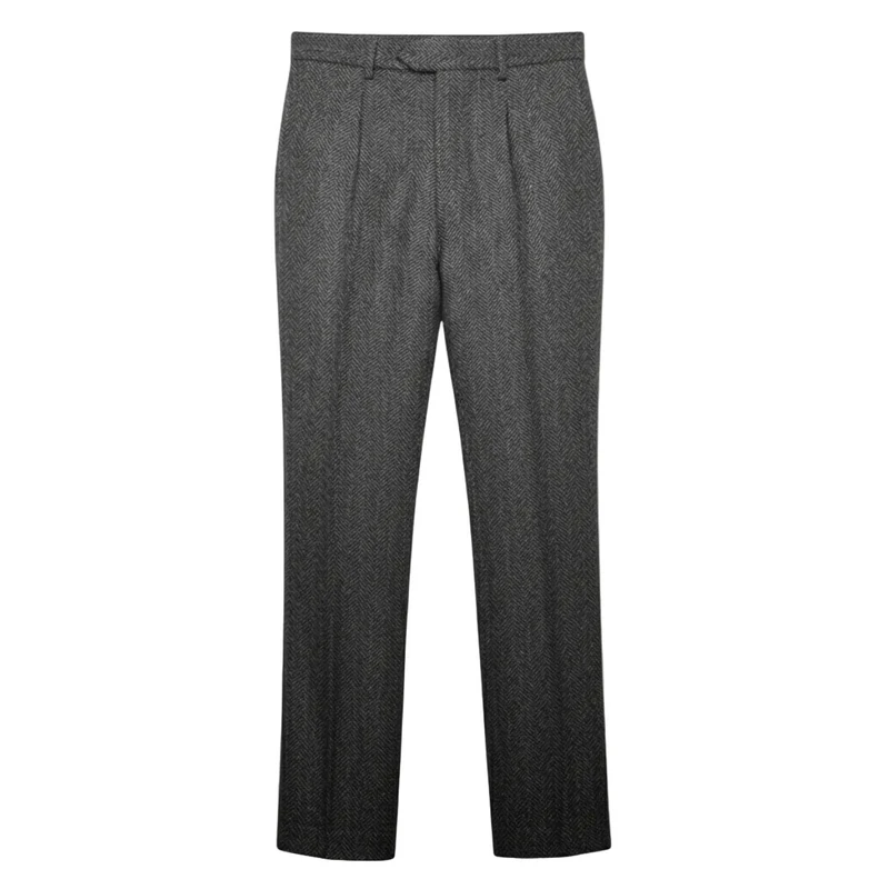 Herren Hose mit geradem Bein, Fischgrätmuster und Falten