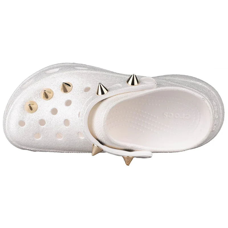 Crocs Unisex Classic Bae Nieten-Glitzer-Clog – Weiß