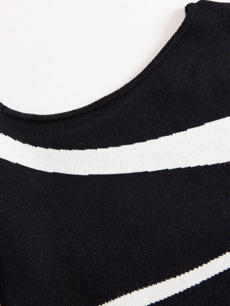 Damen Ein-Schulter Strickkleid in Midilänge mit Formgebenden Einsätzen