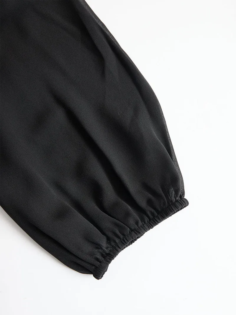 Damen Dreiteiliges Set mit Transparentem Oberteil und Weiter Hose