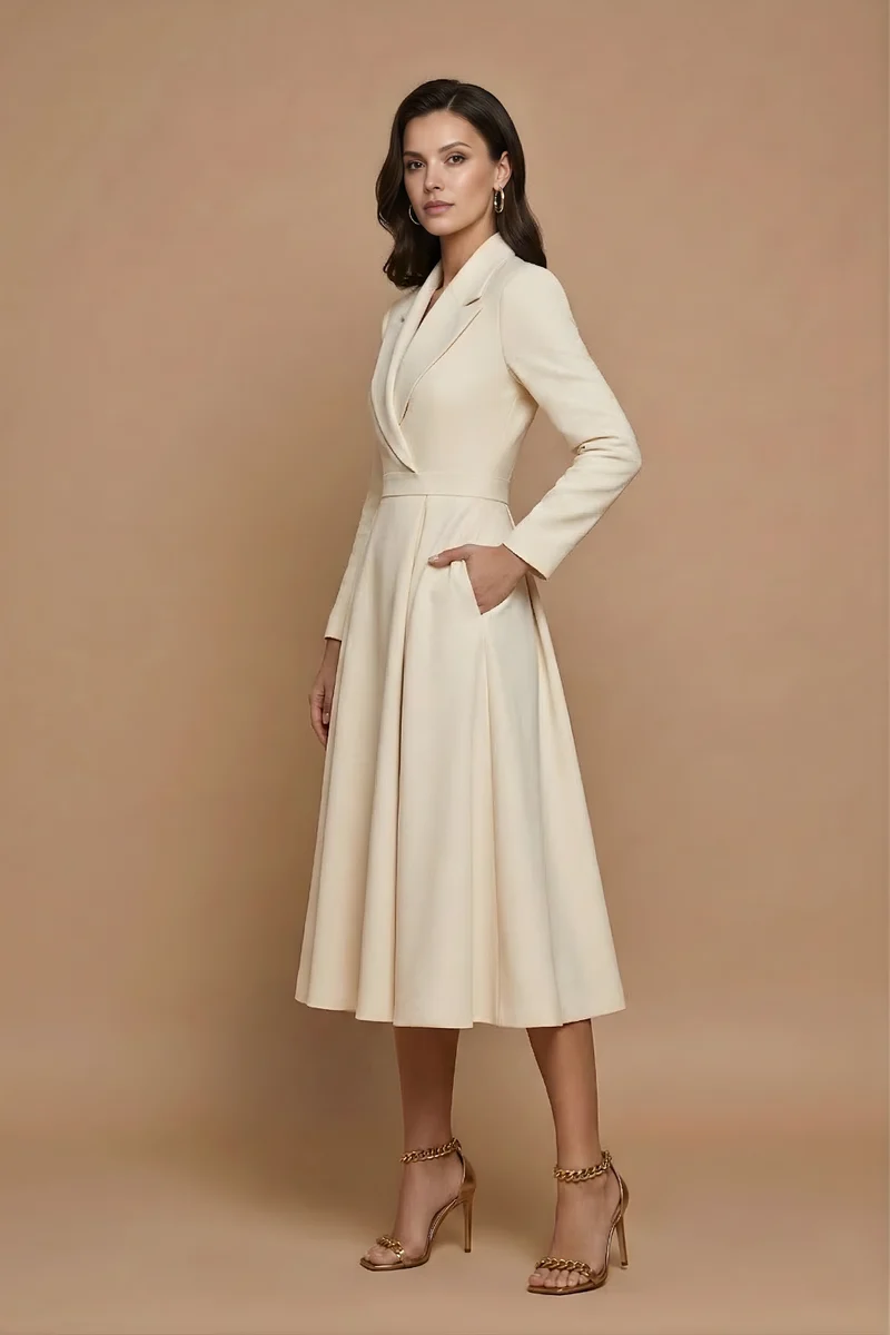 Damen Midi Kleid mit langen Ärmeln, Wickeloptik und Gürtel