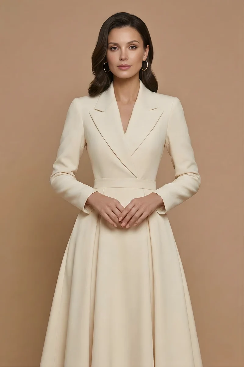 Damen Midi Kleid mit langen Ärmeln, Wickeloptik und Gürtel