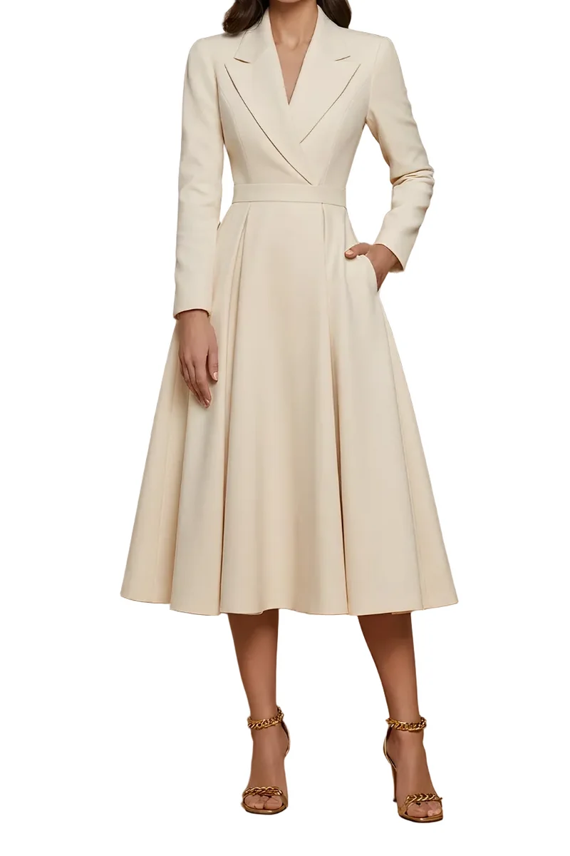 Damen Midi Kleid mit langen Ärmeln, Wickeloptik und Gürtel