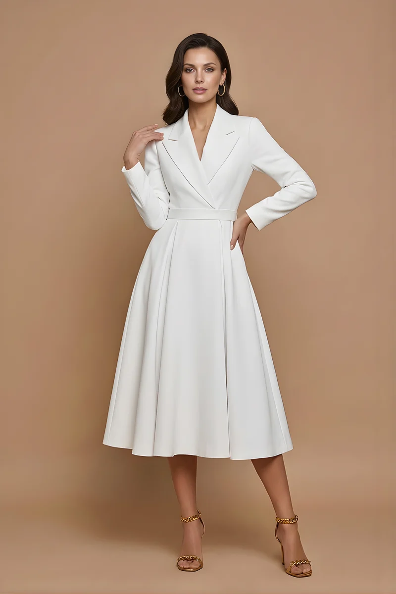 Damen Midi Kleid mit langen Ärmeln, Wickeloptik und Gürtel