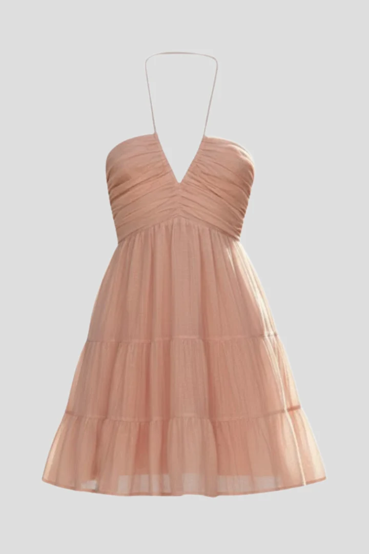 Damen Minikleid mit Halterträgern und Mehrstufigem Rockaufbau