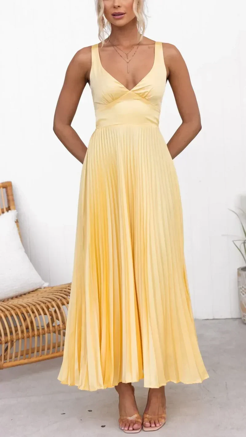 Damen Maxi Kleid mit V-Ausschnitt und offenem Rücken