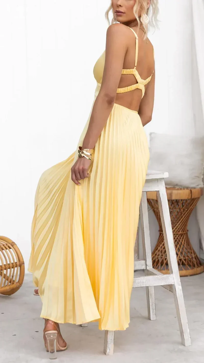 Damen Maxi Kleid mit V-Ausschnitt und offenem Rücken