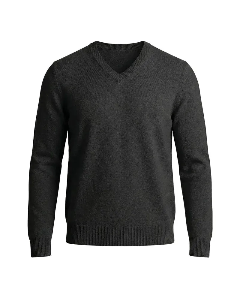 Herrenpullover mit langen Ärmeln, V-Ausschnitt und gerader Form
